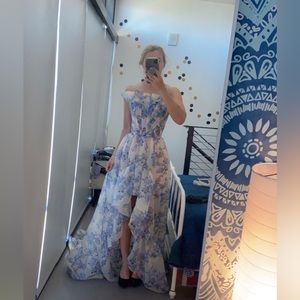 MILLA high low Flower garden dress in Blue hydrangea